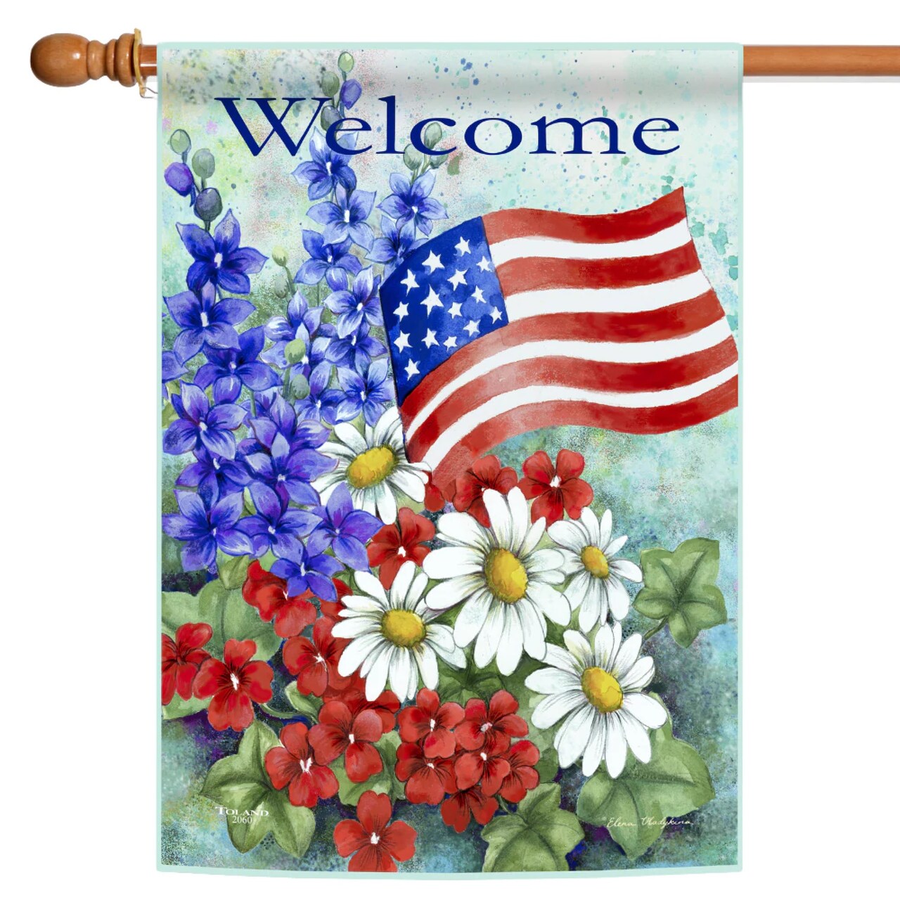 Toland Home Garden USA Flag Floral "Welcome" Patriotic Outdoor Flag - 40" x 28"
